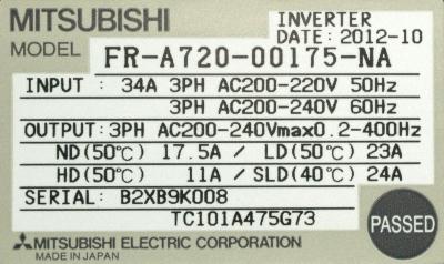 Mitsubishi FR-A720-00175-NA label image