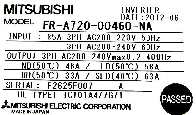 Mitsubishi FR-A720-00460-NA label image
