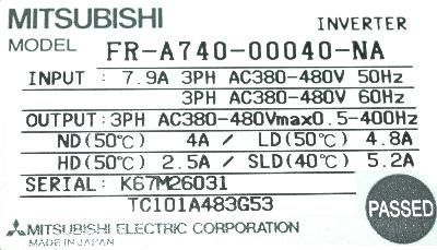 Mitsubishi FR-A740-00040-NA label image