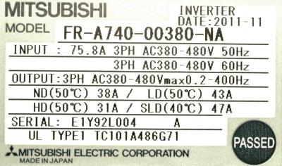 Mitsubishi FR-A740-00380-NA label image