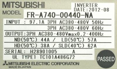 Mitsubishi FR-A740-00440-NA label image