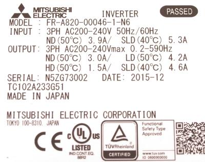 Mitsubishi FR-A820-00046-1-N6 label image