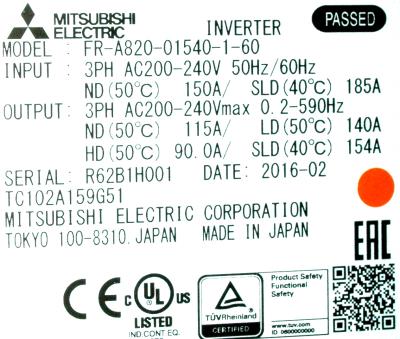 Mitsubishi FR-A820-01540-1-60 label image