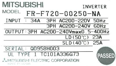Mitsubishi FR-F720-00250-NA label image
