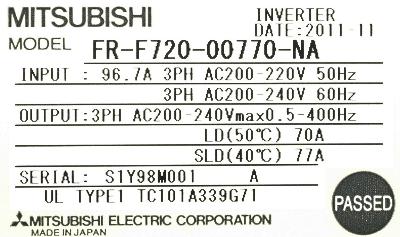 Mitsubishi FR-F720-00770-NA label image