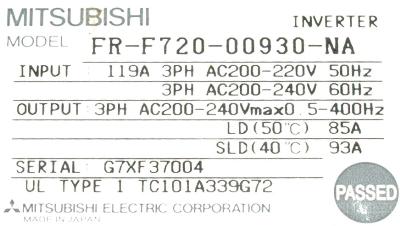 Mitsubishi FR-F720-00930-NA label image