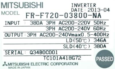 Mitsubishi FR-F720-03800-NA label image