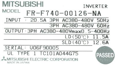 Mitsubishi FR-F740-00126-NA label image