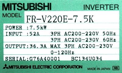 Mitsubishi FR-V220E-7.5K label image