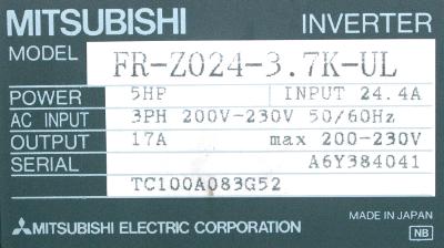 Mitsubishi FR-Z024-3.7K-UL label image