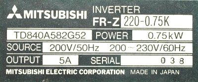 Mitsubishi FR-Z220-0.75K label image
