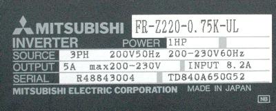Mitsubishi FR-Z220-0.75K-UL label image