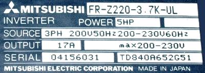 Mitsubishi FR-Z220-3.7K-UL label image