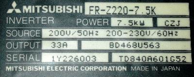 Mitsubishi FR-Z220-7.5K label image