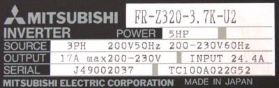 Mitsubishi FR-Z320-3.7-U2 label image