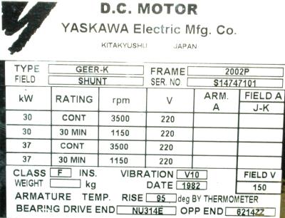 New Refurbished Exchange Repair  Yaskawa Motors-DC Spindle GEER-K-30-37 Precision Zone