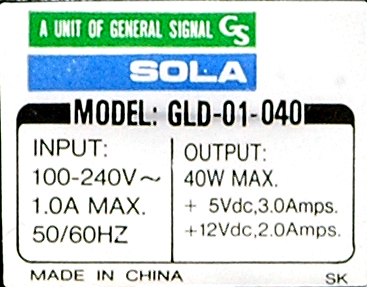 SOLA ELECTRIC GLD-01-040 label image