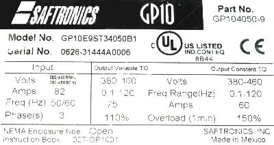 New Refurbished Exchange Repair  Saftronics Inverter-General Purpose GP10E9ST34050B1 Precision Zone