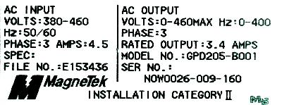 Magnetek GPD205-B001 label image