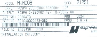 Magnetek GPD315-MVA008 label image