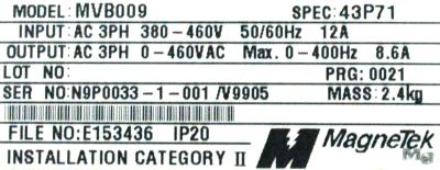 Magnetek GPD315-MVB009 label image