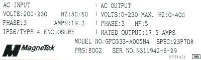 Magnetek GPD333-A005N4 label image