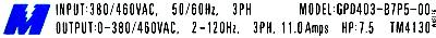 Magnetek GPD403-B7P5-00 label image
