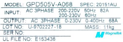 New Refurbished Exchange Repair  Magnetek Inverter-General Purpose GPD505V-A068 Precision Zone