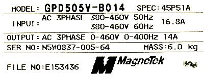 Magnetek GPD505V-B014 label image