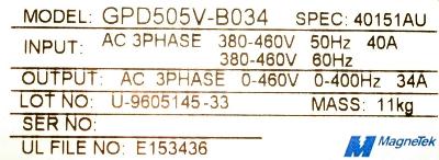 Magnetek GPD505V-B034 label image