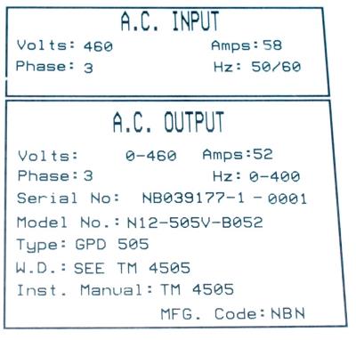Magnetek GPD505V-B052 label image