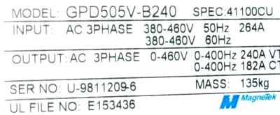 Magnetek GPD505V-B240 label image