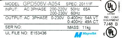 Magnetek GPD506V-A054 label image