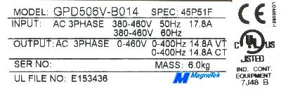 Magnetek GPD506V-B014 label image