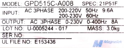 Magnetek GPD515C-A008 label image