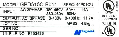 Magnetek GPD515C-B011 label image