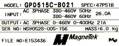 Magnetek GPD515C-B021 label image