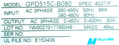 Magnetek GPD515C-B080 label image