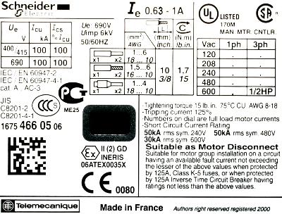 Schneider Electric GV2ME05 label image