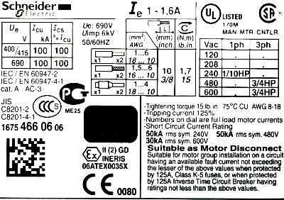 Schneider Electric GV2ME06 label image