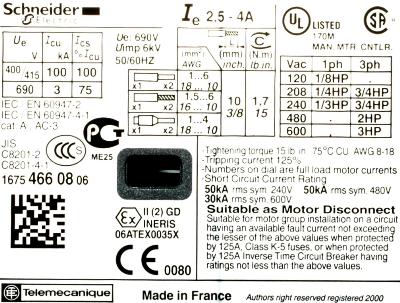 Schneider Electric GV2ME08 label image