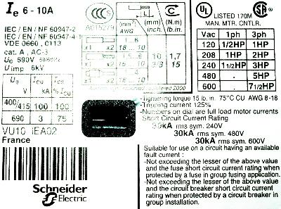 Schneider Electric GV2ME14 label image