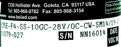 BEI ELECTRONICS H25E-F4-SS-10GC-28V-OC-CW-SM14-19-S label image