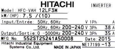 Hitachi, Ltd HFC-VAH12LF3W label image