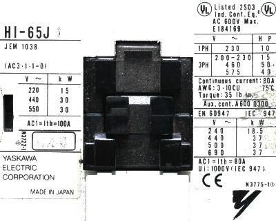 Yaskawa HI-65J-200V label image