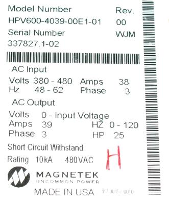 Magnetek HPV600-4039-00E1-01 label image
