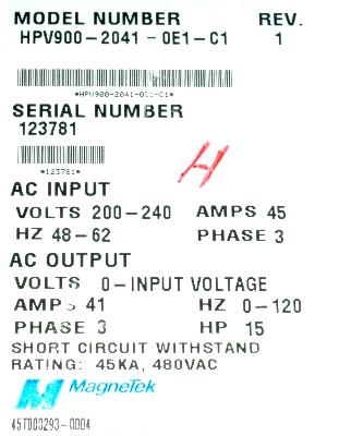 Magnetek HPV900-2041-0E1-C1 label image