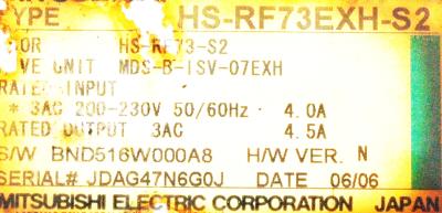 Mitsubishi HS-RF73EXH-S2 label image