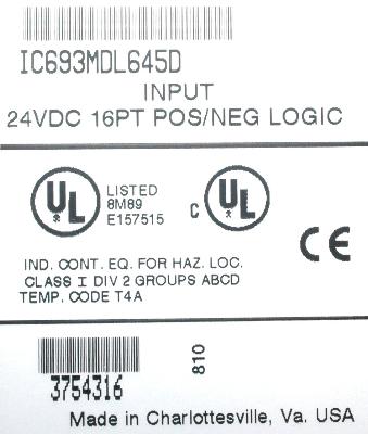 GE FANUC IC693MDL645D label image