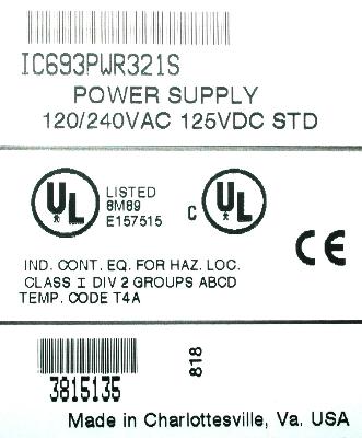 GE FANUC IC693PWR321S label image
